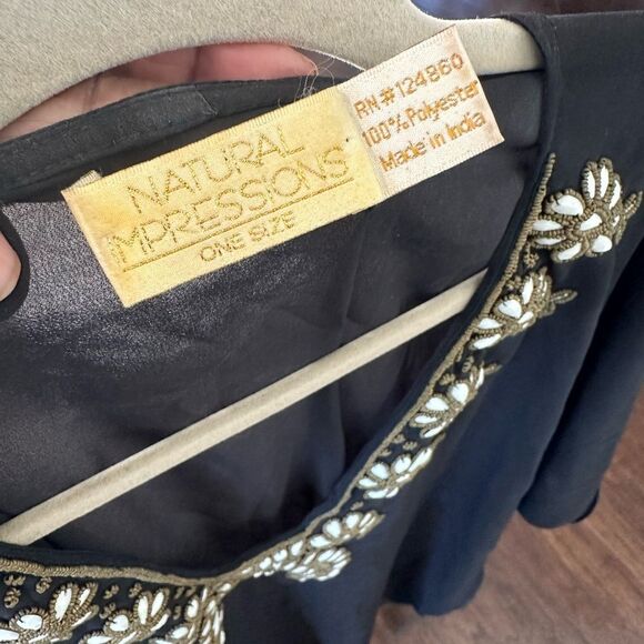 Natural Impressions Black Beaded Bib Kaftan, Swim Cover-up O/S - Picture 6 of 6